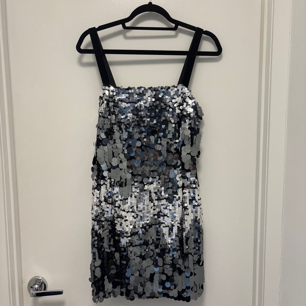 Sequin Mini Dress with Black Velvet Straps